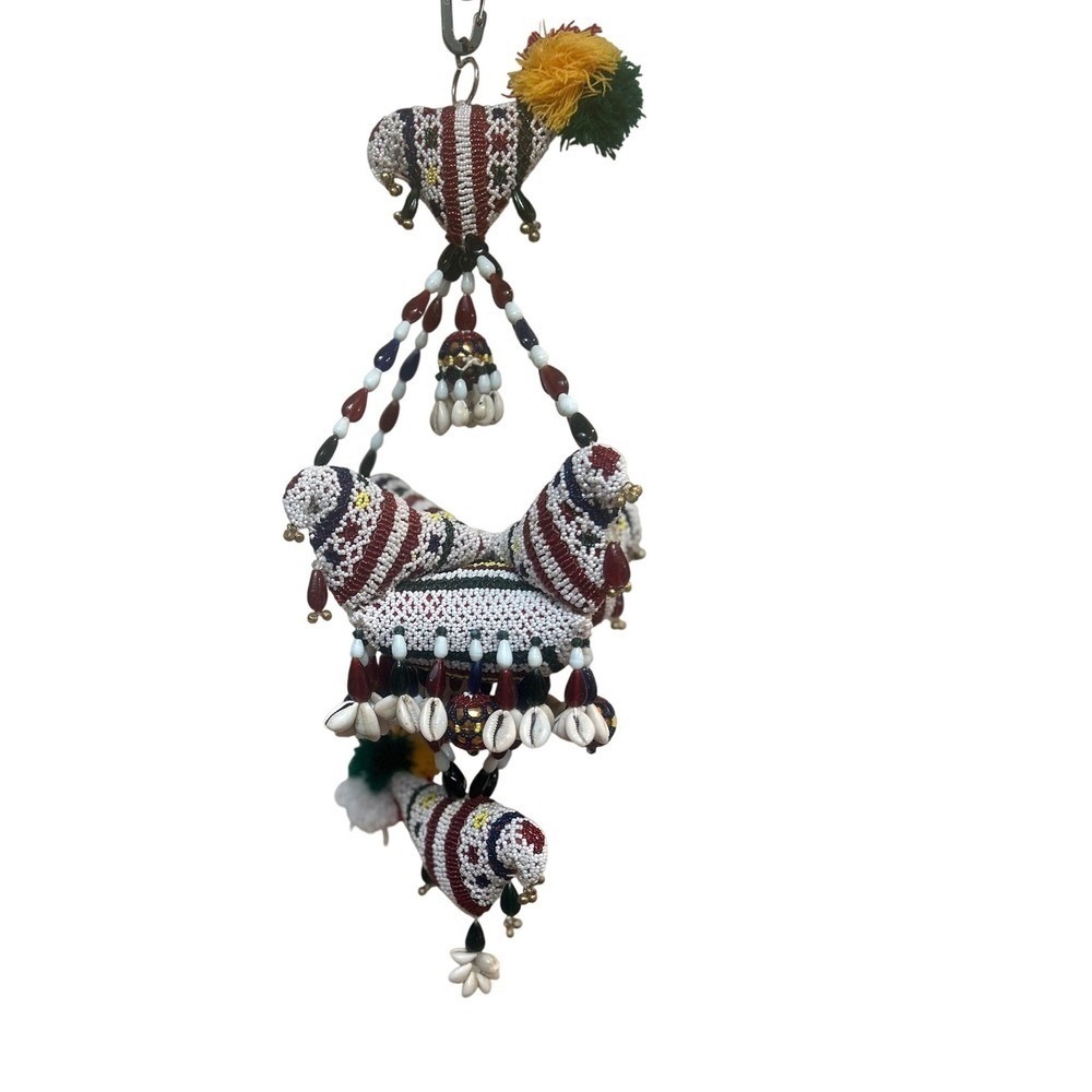 Beaded Prosperity Hens Birds Mobile Ornament Bohemian Folk Art Hanging Decor